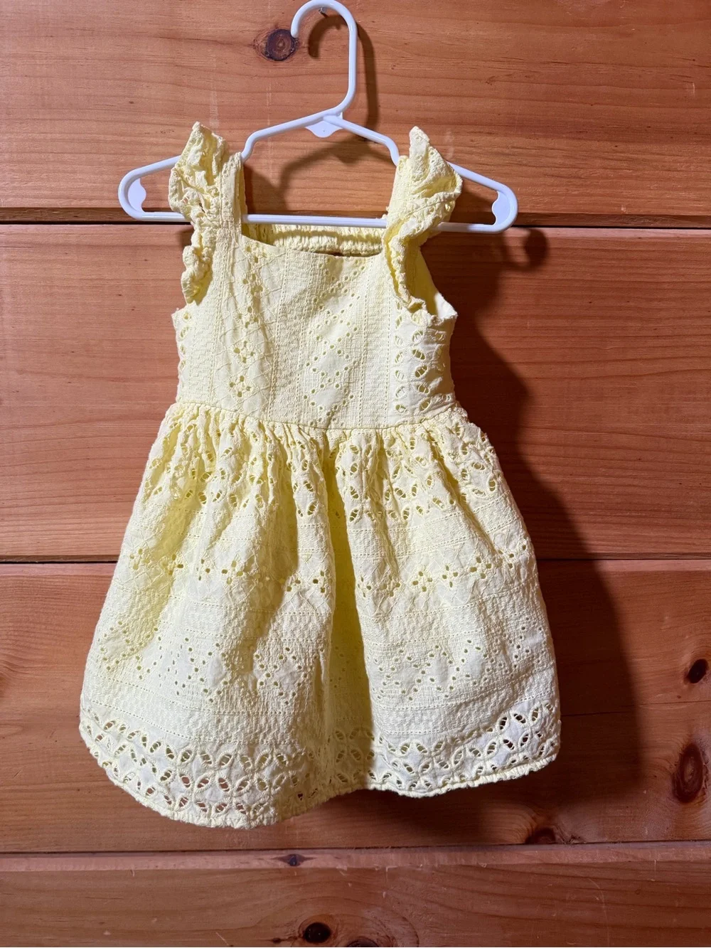 Blueberi Boulevard Yellow Eyelet Dress with Elastic Waist